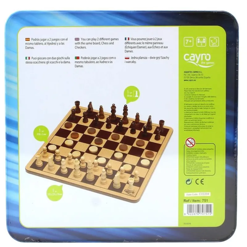 CAYRO Juegos De Mesa-Ajedrez y Damas en Caja de Metal
