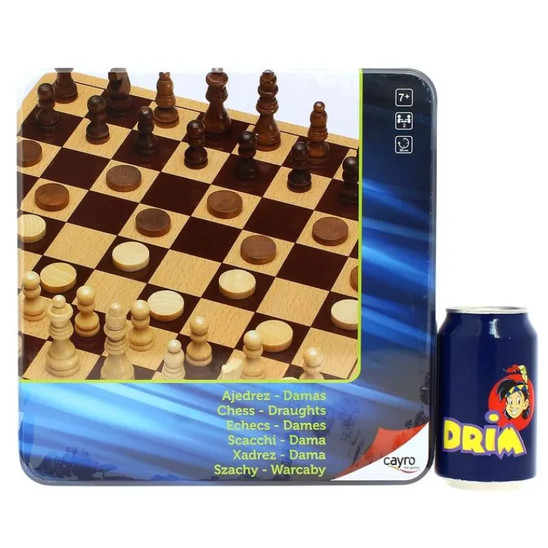 CAYRO Juegos De Mesa-Ajedrez y Damas en Caja de Metal