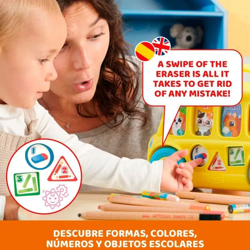 CHICCO Primera Infancia Y Preescolar-Autobús Escolar Electrónico Educativo Bilingüe