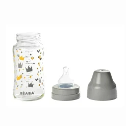 BEABA Biberones-Biberón de vidrio 250 ml Origami Amarillo/Azul