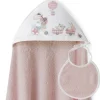INTERBABY Capas De Baño Para Bebés-Capa baño + babero Bicicleta Jirafa Blanco/ Rosa
