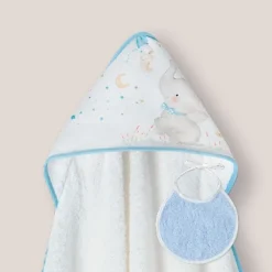 Capa baño + babero Elefante Blanco/ azul*INTERBABY Hot