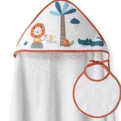 INTERBABY Capas De Baño Para Bebés-Capa baño + babero Leon Palmera Blanco/ Naranja
