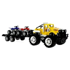 DRIM DISCOUNT Vehículos, Trenes Y Parkings-Coche Crusher Amarillo con Remolque y Quads