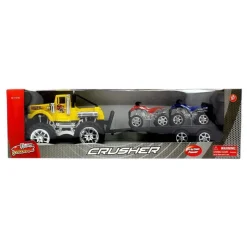 DRIM DISCOUNT Vehículos, Trenes Y Parkings-Coche Crusher Amarillo con Remolque y Quads