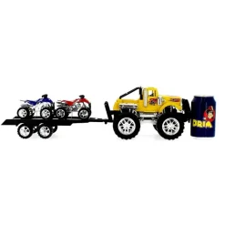 DRIM DISCOUNT Vehículos, Trenes Y Parkings-Coche Crusher Amarillo con Remolque y Quads