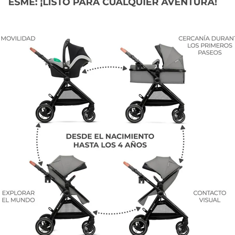 KINDERKRAFT Cochecitos De 3 Piezas-Cochecito 3 piezas Conver Esme Gris
