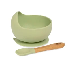 INTERBABY Vajillas Infantiles-Cuenco silicona c/ cuchara verde