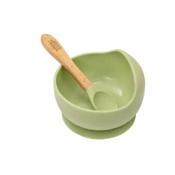 INTERBABY Vajillas Infantiles-Cuenco silicona c/ cuchara verde