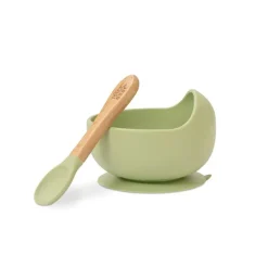 INTERBABY Vajillas Infantiles-Cuenco silicona c/ cuchara verde
