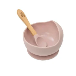 INTERBABY Vajillas Infantiles-Cuenco silicona c/ cuchara Rosa