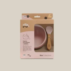 INTERBABY Vajillas Infantiles-Cuenco silicona c/ cuchara Rosa