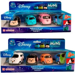BANDAI Vehículos, Trenes Y Parkings-Disney Mini Cutes Pack 4 Vehículos Surtidos