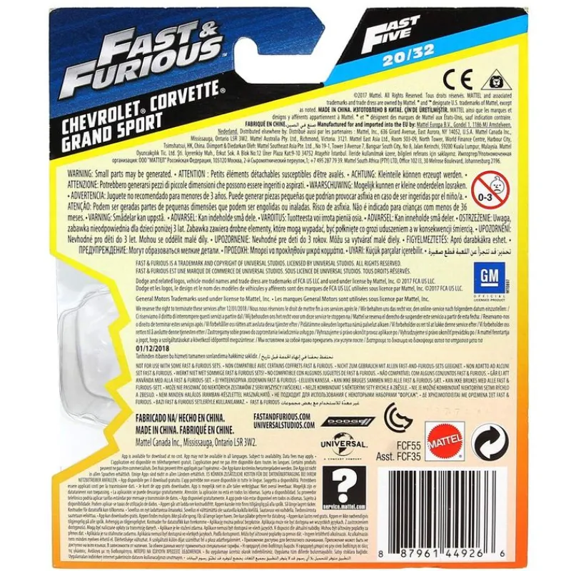 Fast & Furious Vehículo Chevy Corvette Grand Sport*MATTEL Clearance