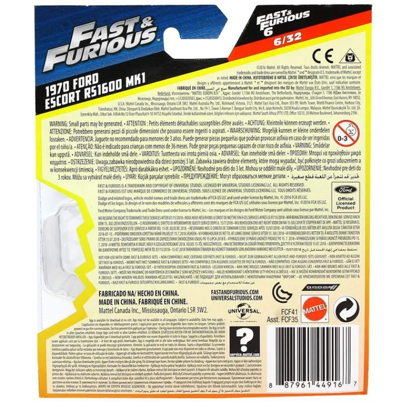 Fast & Furious Vehículo Ford Escort R51600*MATTEL Best