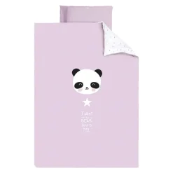 BONJOURBÉBÉ Ropa De Cuna-Funda nórdica + funda almohada 60/70 Panda Rosa
