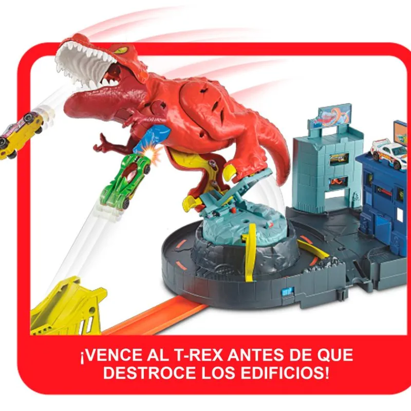 MATTEL Vehículos, Trenes Y Parkings-Hot Wheels City Alboroto del Dinosaurio T-Rex