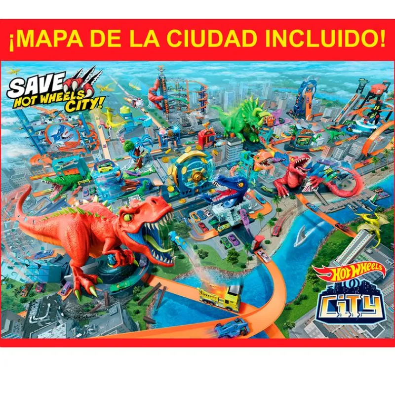 MATTEL Vehículos, Trenes Y Parkings-Hot Wheels City Alboroto del Dinosaurio T-Rex