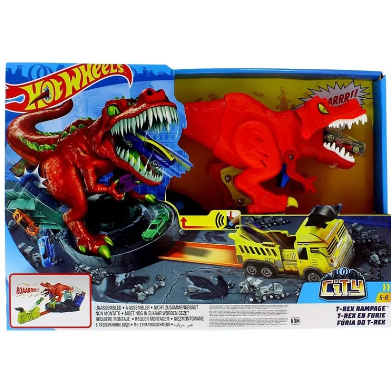 MATTEL Vehículos, Trenes Y Parkings-Hot Wheels City Alboroto del Dinosaurio T-Rex