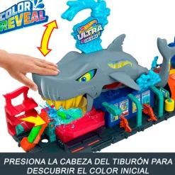 MATTEL Vehículos, Trenes Y Parkings-Hot Wheels City Ultra Shark Túnel Lavado Tiburón