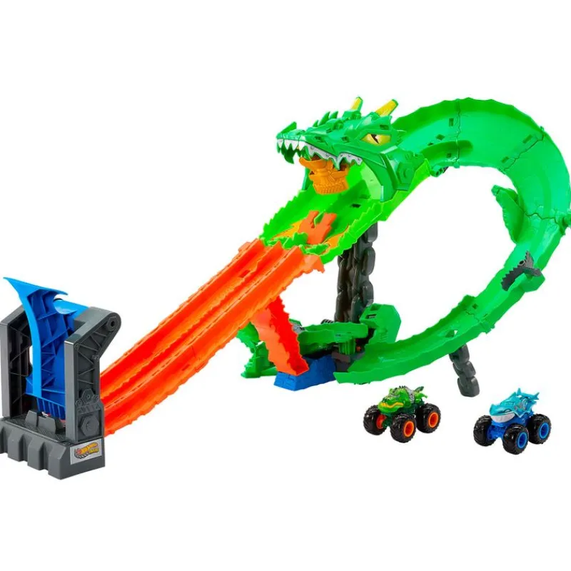 MATTEL Vehículos, Trenes Y Parkings-Hot Wheels Monster Trucks Destrucción Dragón de Sharks vs. Dinos.