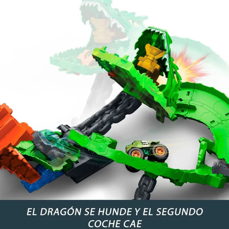 MATTEL Vehículos, Trenes Y Parkings-Hot Wheels Monster Trucks Destrucción Dragón de Sharks vs. Dinos.