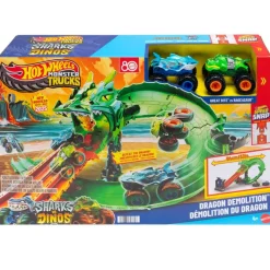 MATTEL Vehículos, Trenes Y Parkings-Hot Wheels Monster Trucks Destrucción Dragón de Sharks vs. Dinos.
