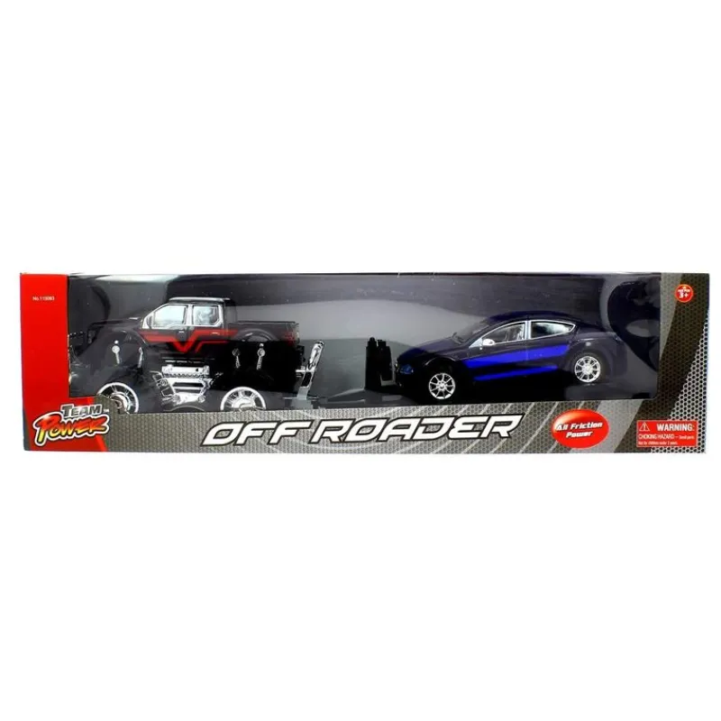 DRIM DISCOUNT Vehículos, Trenes Y Parkings-Jeep de Juguete con Remolque y Coche Negro y Azul
