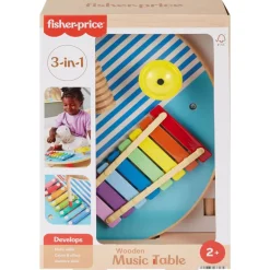 FISHER PRICE Juegos De Madera|Instrumentos Musicales-Mesa de Madera con 3 Instrumentos de Percusión