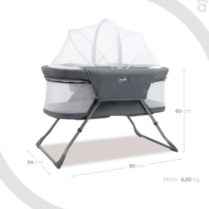 Minicuna plegable c/ mosquitera Gris*ASALVO New