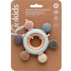 KIOKIDS Chupetes Y Dentición|Juegos De Madera-Mordedor madera y silicona sensorial