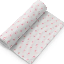 Muselina 120*120 bambu Stars Blanco/ Rosa*INTERBABY Online