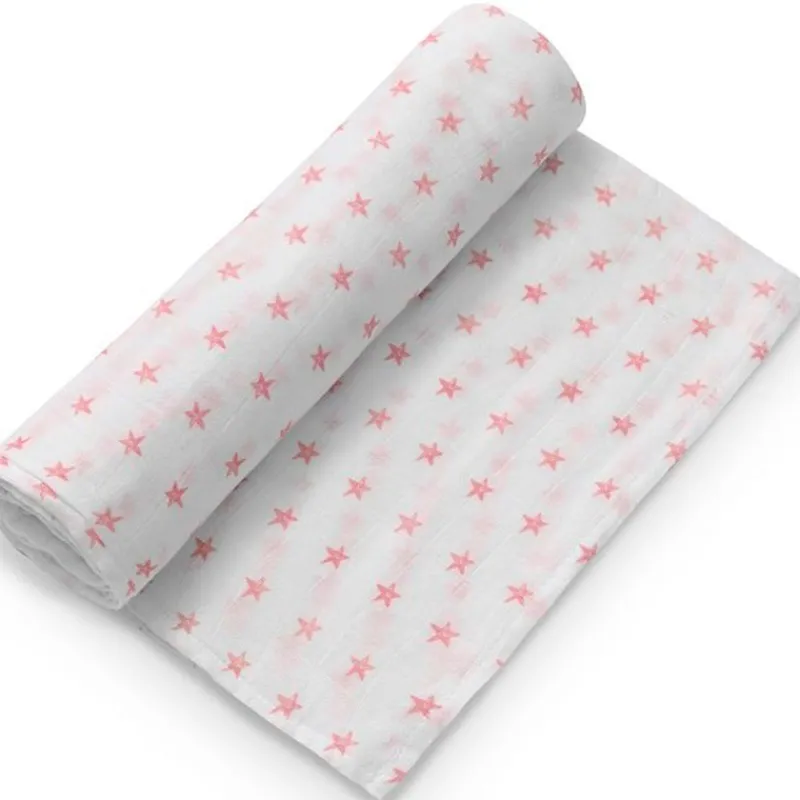 Muselina 120*120 bambu Stars Blanco/ Rosa*INTERBABY Online