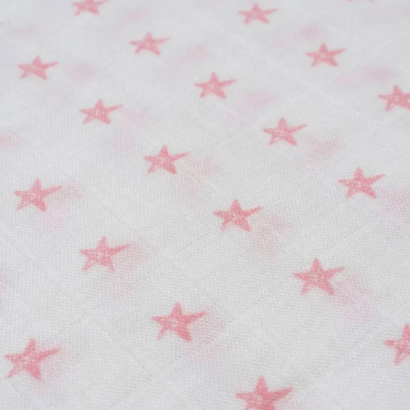 Muselina 120*120 bambu Stars Blanco/ Rosa*INTERBABY Online