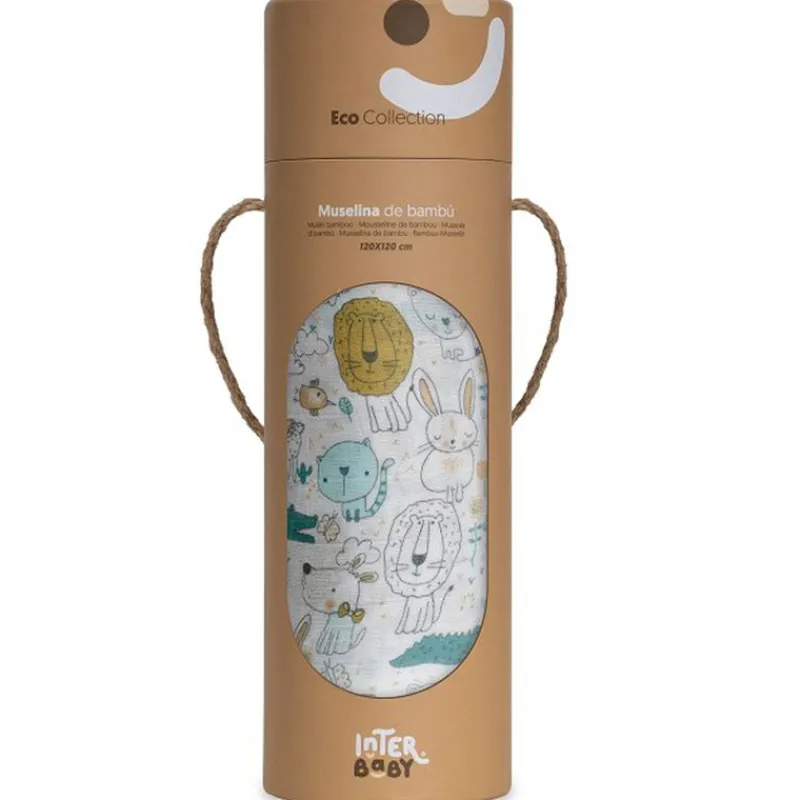 INTERBABY Ropa De Cuna-Muselina bambu 120*120 animalitos