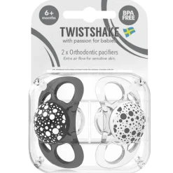 TWISTSHAKE Chupetes Y Dentición-Pack 2 Chupetes de Silicona 0-6 Meses Negro/blanco