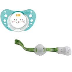 Pack Chupete Látex + Cadena porta 12m+ gatito*CHICCO Best