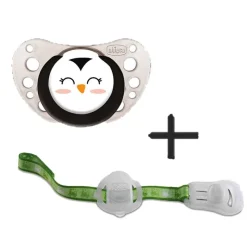 CHICCO Chupetes Y Dentición-Pack Chupete silicona + cadena portachupete 12m+ Pingüino