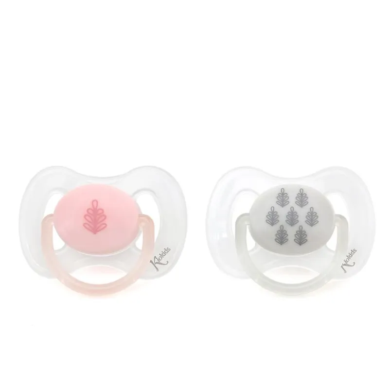 KIOKIDS Chupetes Y Dentición-Pack de 2 chupetes ortodónticos Rosa y Gris 6-18 meses