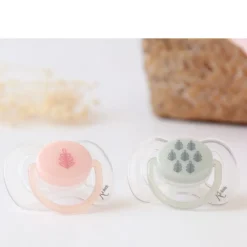 KIOKIDS Chupetes Y Dentición-Pack de 2 chupetes ortodónticos Rosa y Gris 6-18 meses