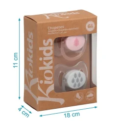 KIOKIDS Chupetes Y Dentición-Pack de 2 chupetes ortodónticos Rosa y Gris 6-18 meses