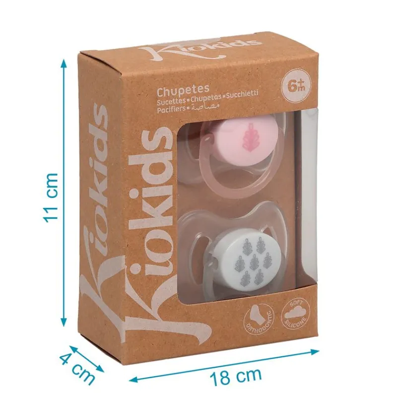 KIOKIDS Chupetes Y Dentición-Pack de 2 chupetes ortodónticos Rosa y Gris 6-18 meses