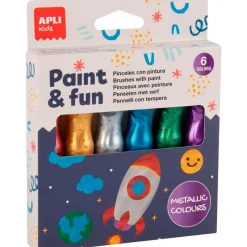 APLI Manualidades|Escolar-Pack Temperas en Tubo con Pincel Metalizadas