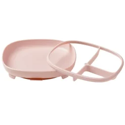 B.BOX Vajillas Infantiles-Plato de silicona 2 en 1 con compartimentos extraíbles Rosa