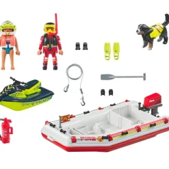 PLAYMOBIL Playmobil-Action Heroes Bote de Bomberos con Moto