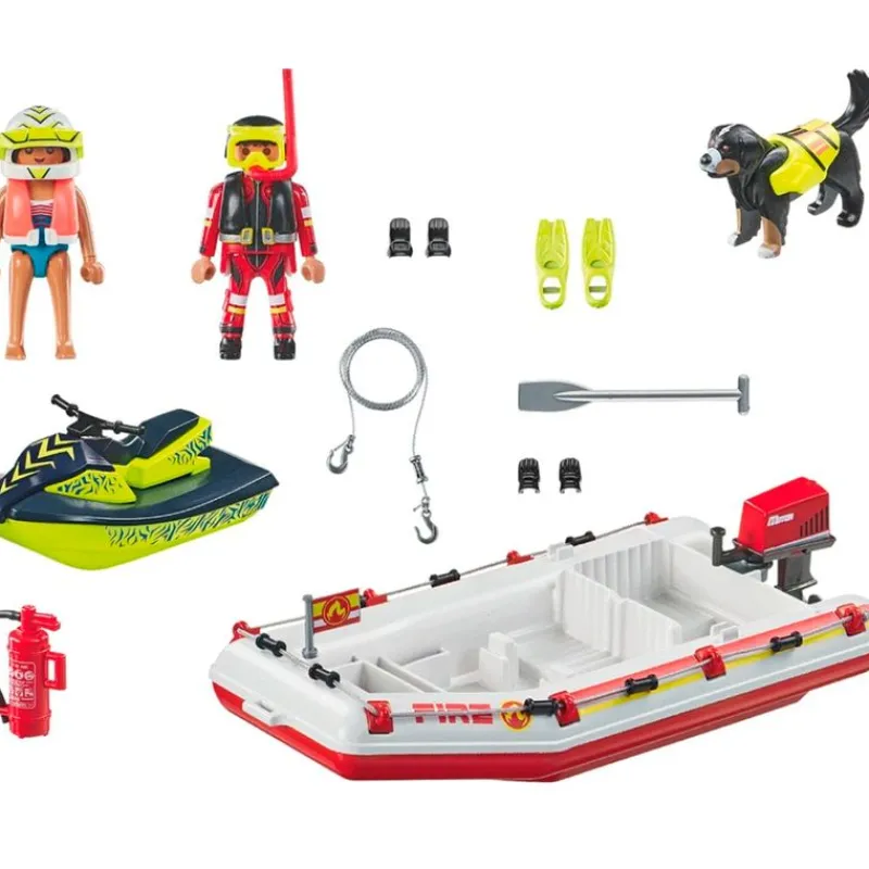 PLAYMOBIL Playmobil-Action Heroes Bote de Bomberos con Moto