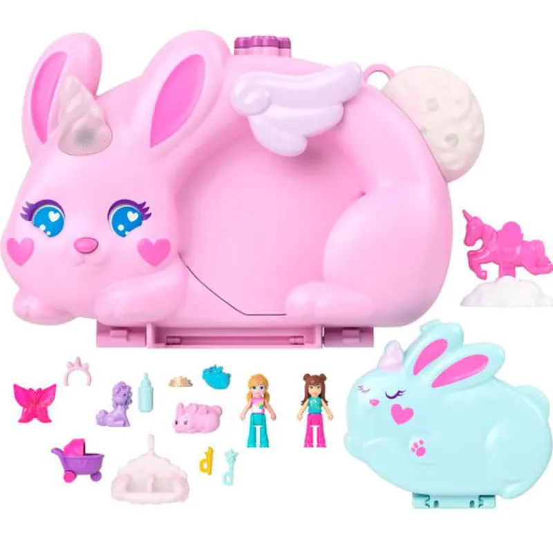 MATTEL Muñecas-Polly Pocket Estuche 2 en 1 Diversión con Conejitos