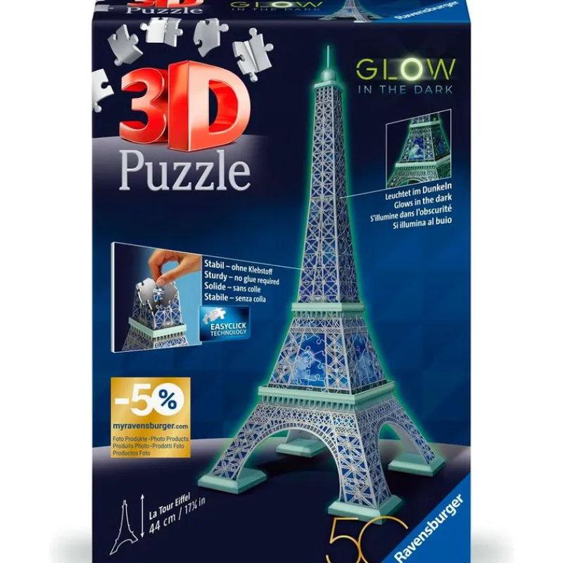RAVENSBURGER Puzzles Y Construcciones-Puzzle 3D Torre Eiffel Brilla Oscuridad