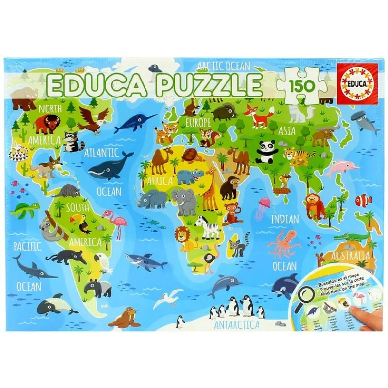 EDUCA Puzzles Y Construcciones-Puzzle Mapamundi Animal 150 Piezas