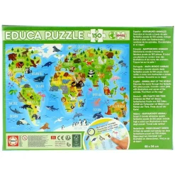 EDUCA Puzzles Y Construcciones-Puzzle Mapamundi Animal 150 Piezas